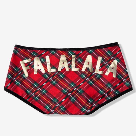 PINK Victoria's Secret Other - NEW! "Falalala" PINK Velvet Trim Shortie Undies